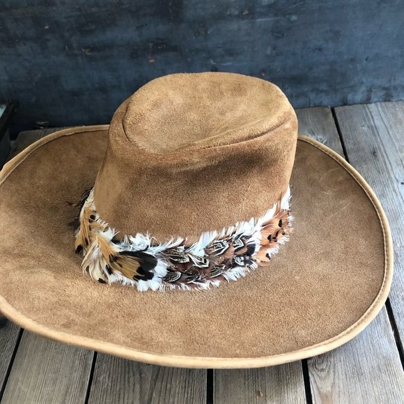 Vintage Southwestern Suede Feathered Cowboy Hat - Picture 4 of 6
